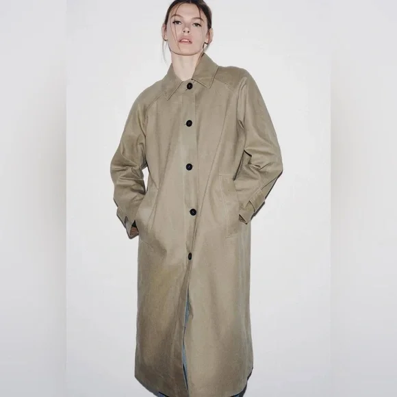 Zara Limited Edition Waxed Trench Coat Sz L - Picture 3 of 8